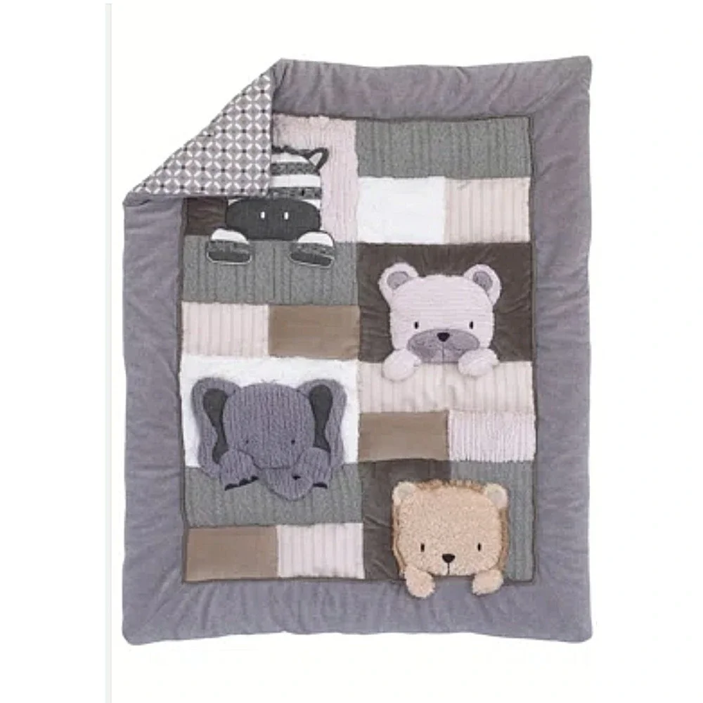 NOJO 3D Baby Crib Comforter Play Day ZooPals Bear Lion Zebra Elephant Ultra Soft